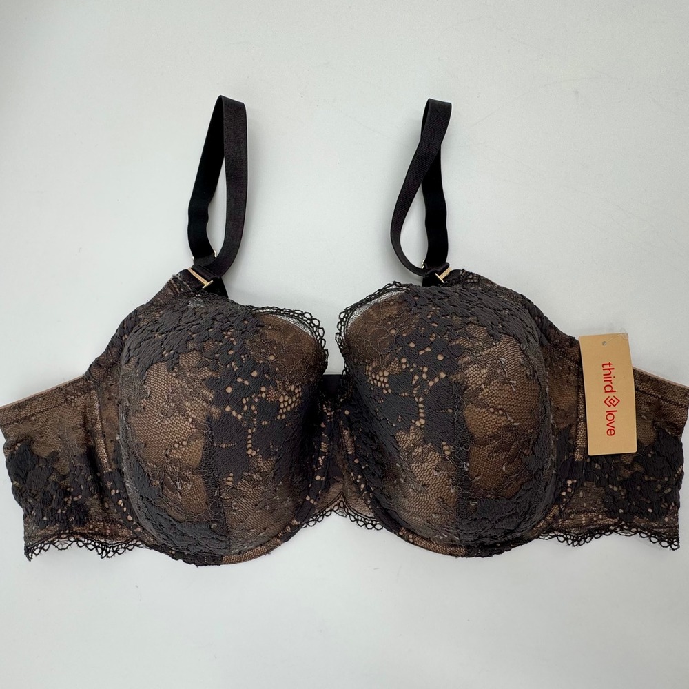NWT ThirdLove All Day T-Shirt Bra Lace Underwire Romantic 44B Blackened‎ Pearl